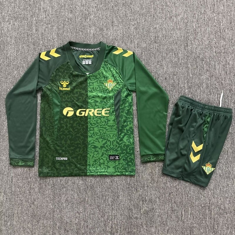 Kids-Real Betis 26/27 Away Green Long Soccer Jersey
